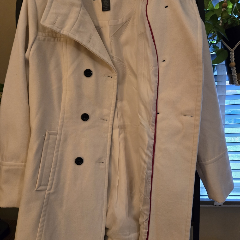 Womens Cream Pea Coat Ashley Stewart Coat Size 14/16 Casual Dress Classic Soft - Picture 7 of 13